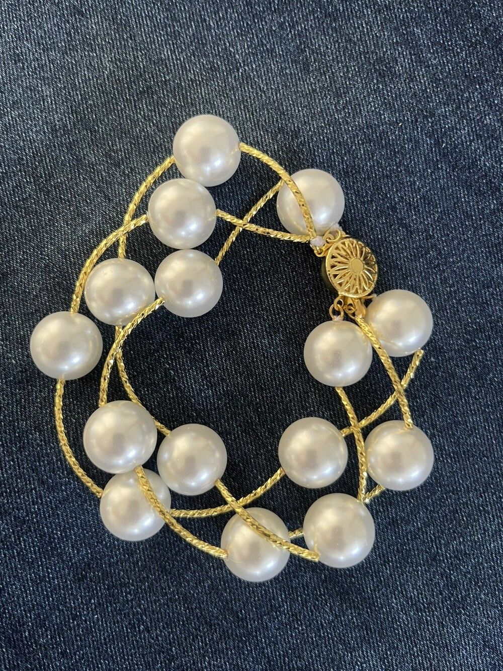3 Rows White South Sea Shell Pearl Round Beads Bracelet 7.5 inch 8/10/12/14/16mm